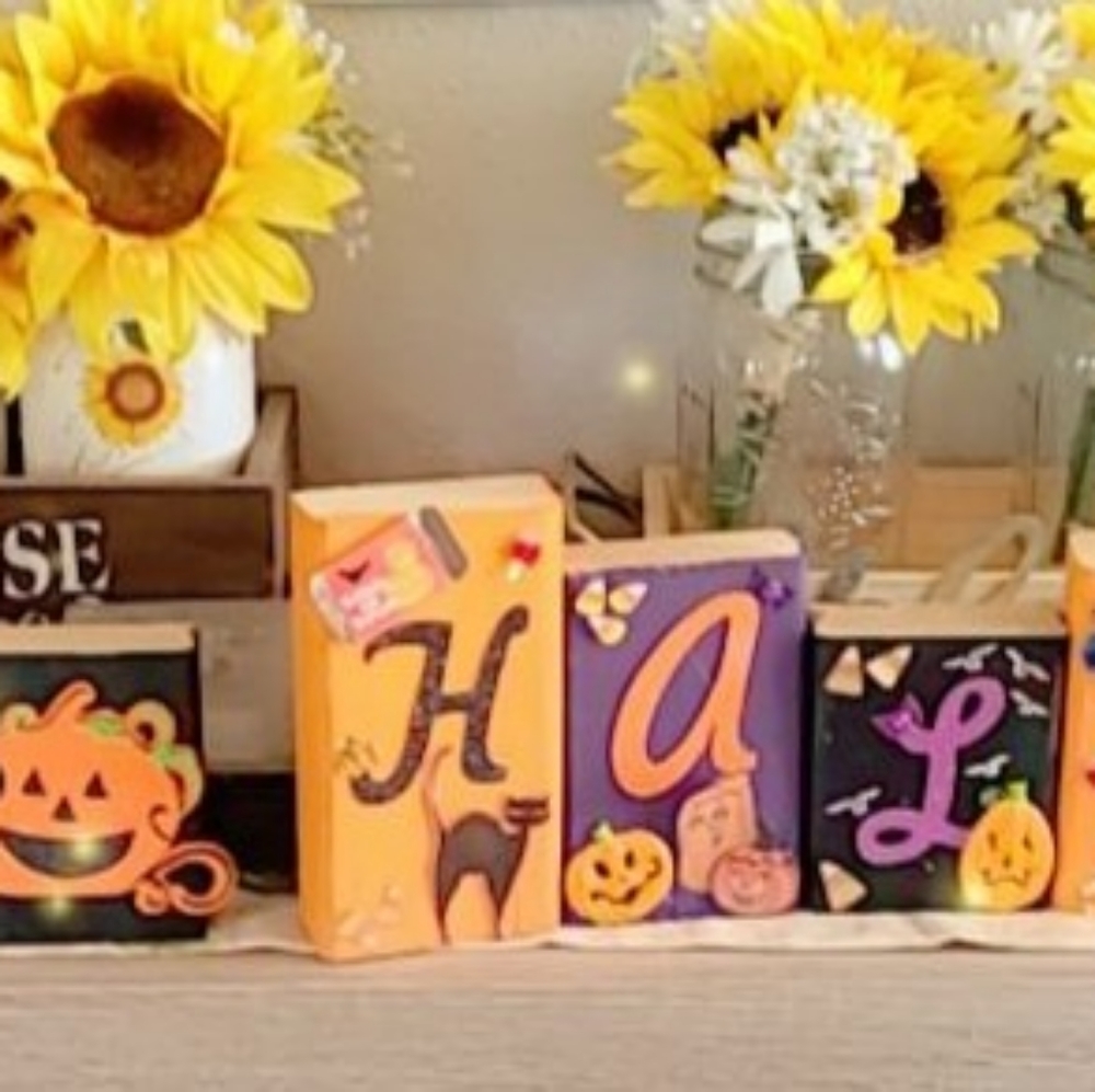 Homemade handcrafted Happy Halloween Blocks.